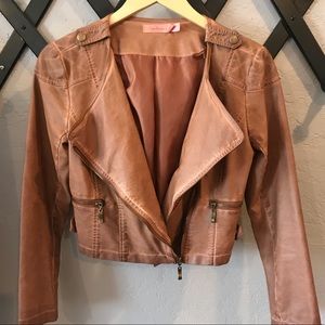 Tan small FAUX leather Motorcycle jacket